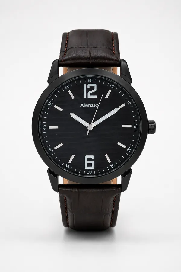 Alensso Sahib Series A157 Men’s Executive Watch Black Dial & Black Leather Strap