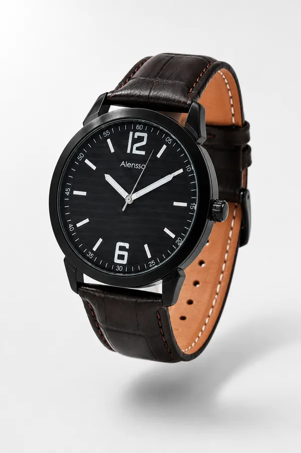 Alensso Sahib Series A157 Men’s Executive Watch Black Dial & Black Leather Strap