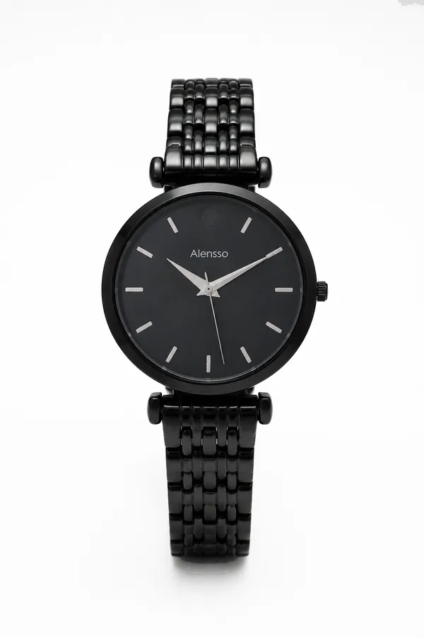 Alensso Signora A129 Women’s Analog Watch Classic Black Dial & Black Metal Chain Strap