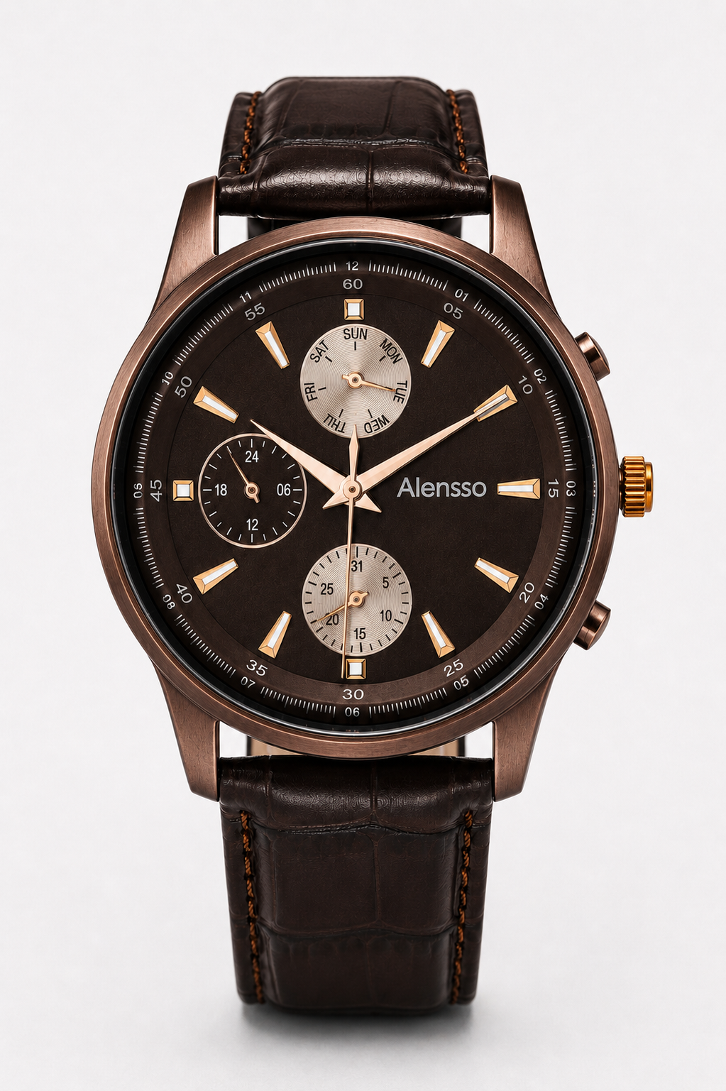Alensso DQ7 A161 Men’s Analog Watch Coffee Dial & Coffee Leather Strap