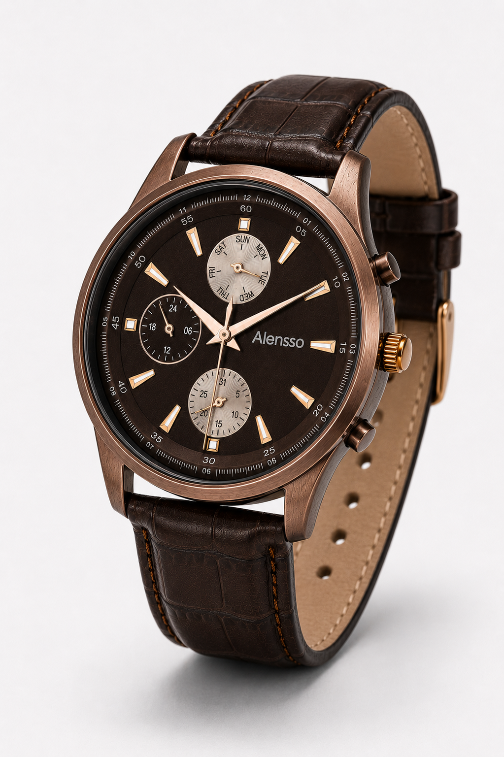 Alensso DQ7 A161 Men’s Analog Watch Coffee Dial & Coffee Leather Strap
