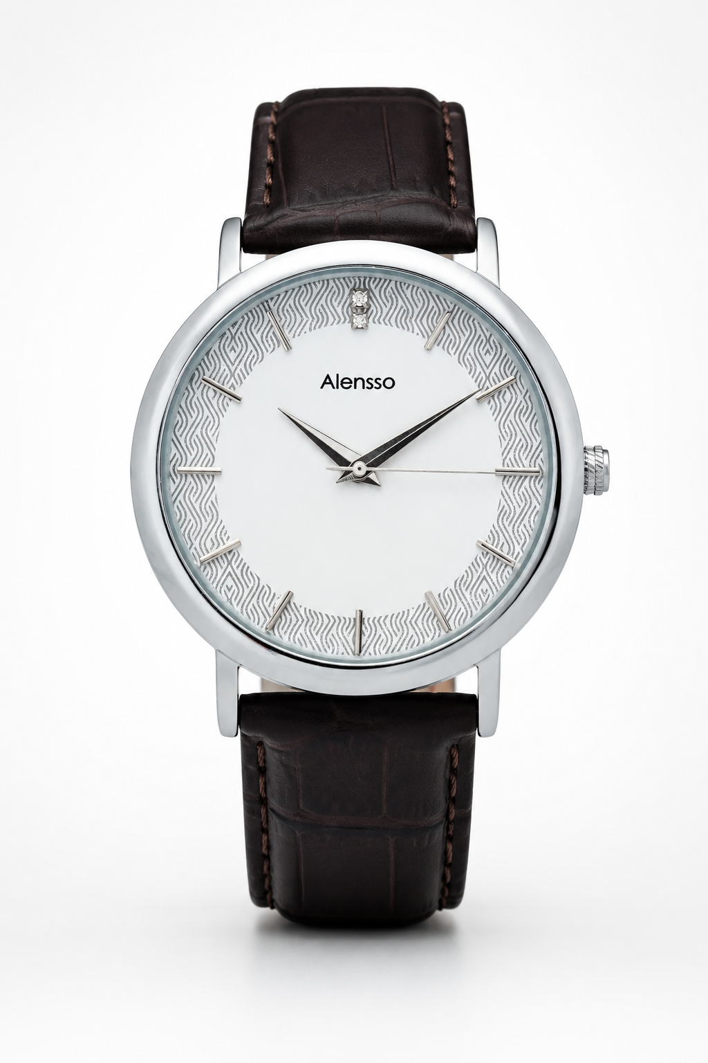 Alensso Sahib Series A155 Men’s Analog Watch White Dial & Coffee Leather Strap